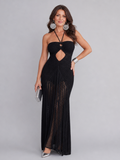 Zephyra | Robe Maxi à Décolleté Halter avec Détails en Franges