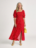 Delphine | Robe Midi à Encolure Carrée et Manches Bouffantes Florales