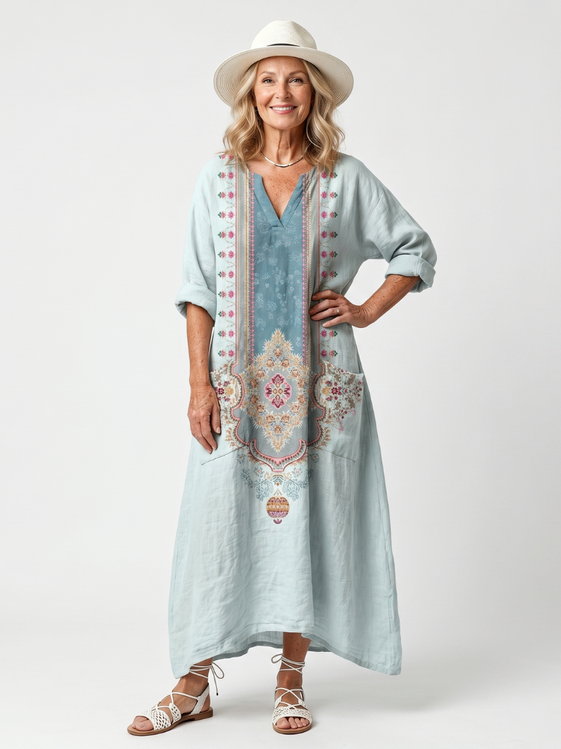 Kassiani | Robe midi oversized à poches brodées et ornées