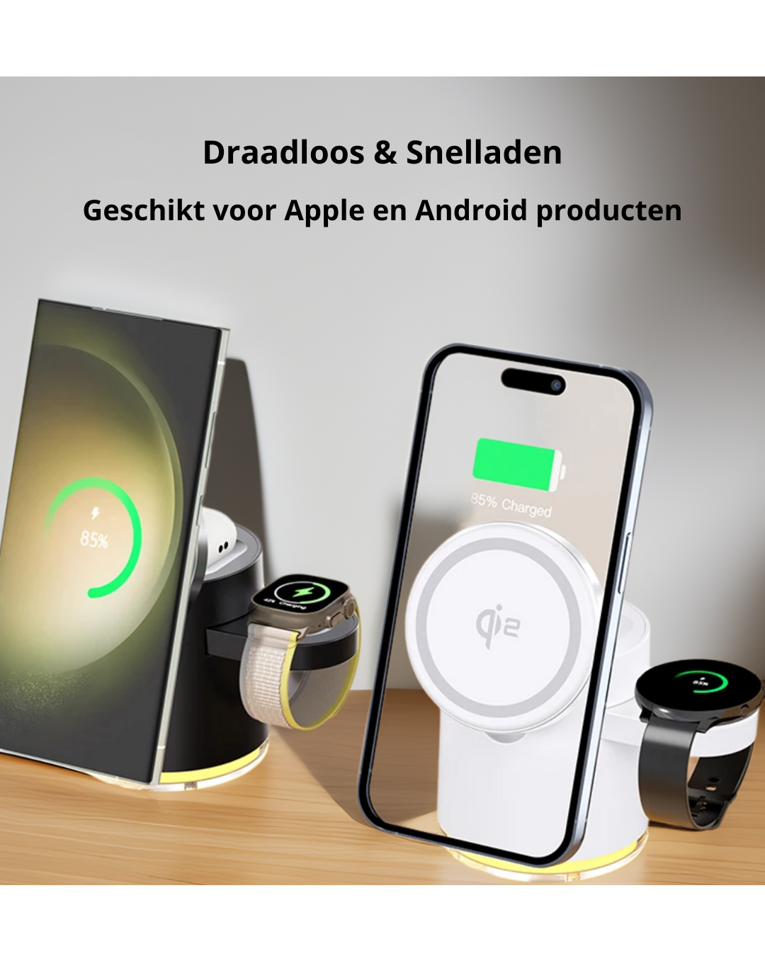 LuxDock Elite Station de Charge | Solution tout-en-un de luxe pour appareils Apple & Android