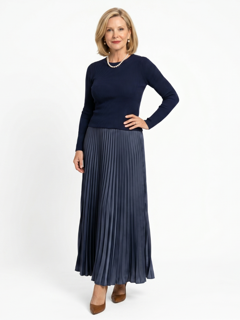 Faon | Robe Midi à Jupes Plissées et Haut Tricoté