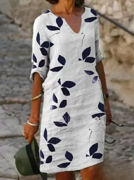 Robe basique pour femmes avec manches mi-longues et imprimé floral