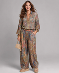 Virezza | Blouse à Imprimé Paisley Orné et Ensemble de Pantalons Amples