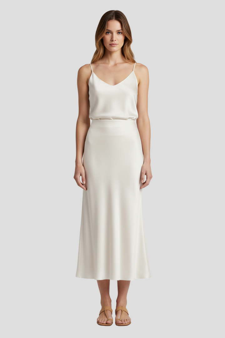 Jupe Midi Femme Taille Haute avec Coupe Drapée