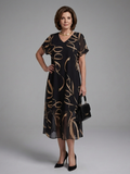 Adria | Robe Midi Abstraite à Manches Courtes
