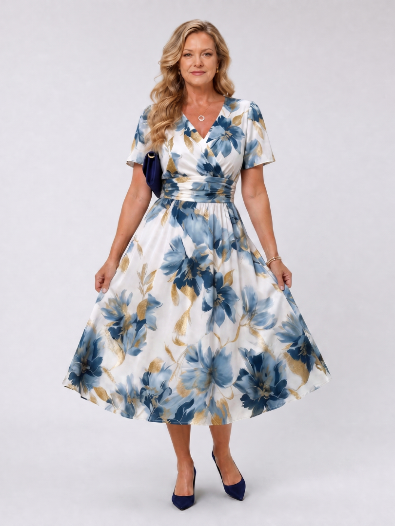 Evans | Robe midi portefeuille à imprimé floral à manches courtes