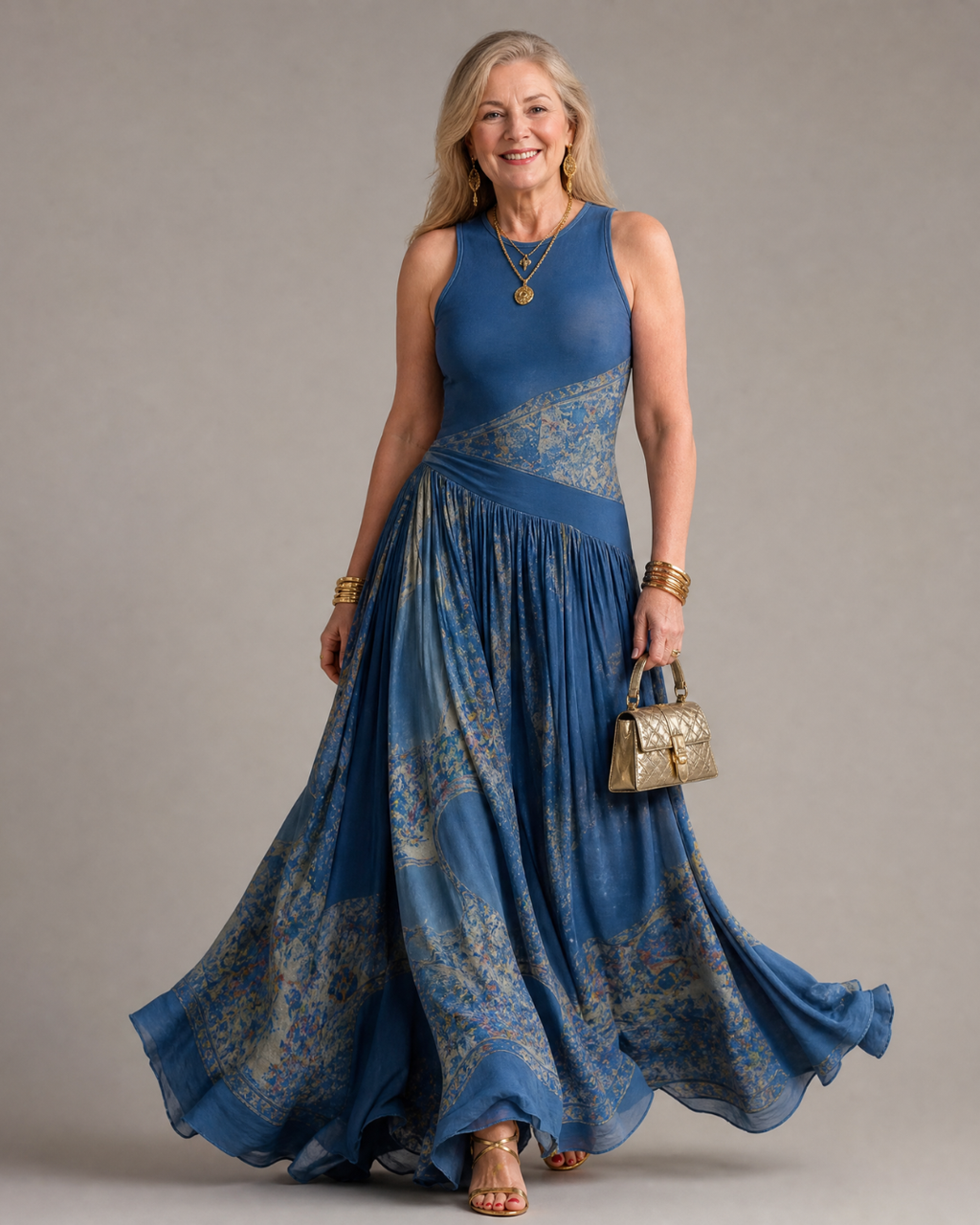 Velisse | Ensemble de bodice imprimé sans manches et jupe maxi fluide
