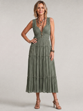 Somala | Robe Midi Plissée Sans Manches à Encolure en V Tiered