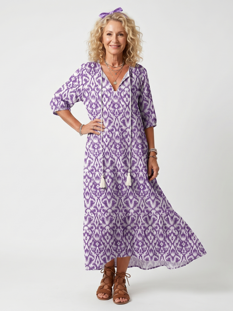 Pénélope | Robe Midi à Franges Imprimée