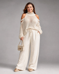 Elamen | Ensemble de pull en tricot à épaule dénudée et pantalon large