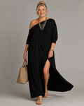 Asterelle | Robe midi fluide à épaule dénudée et fente latérale