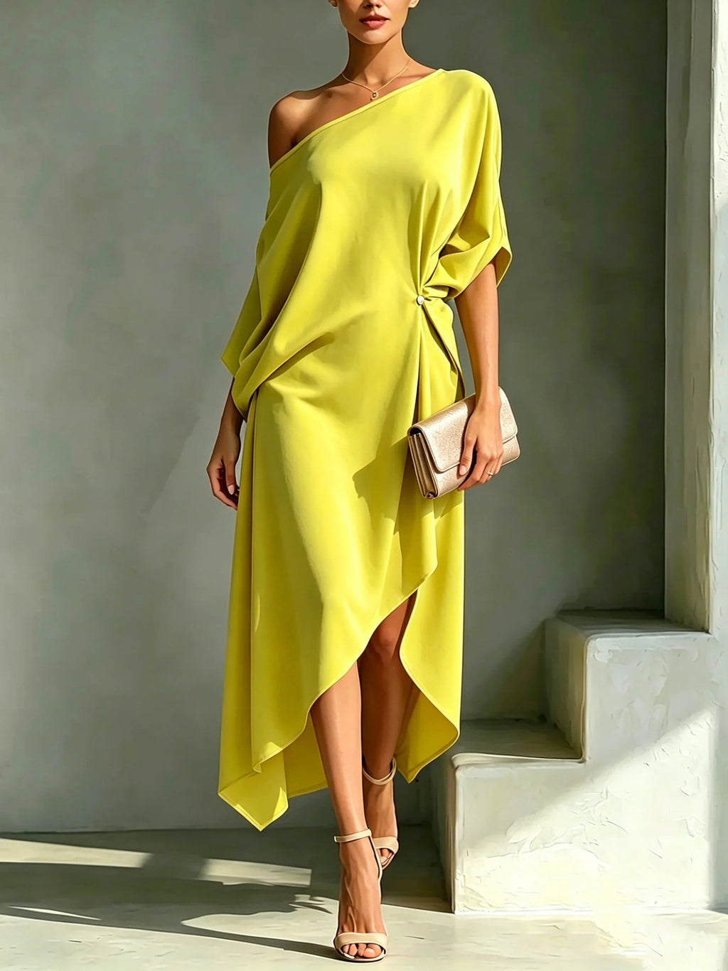 MOREAU LYON | ROBE MIDI ASYMÉTRIQUE POUR FEMMES