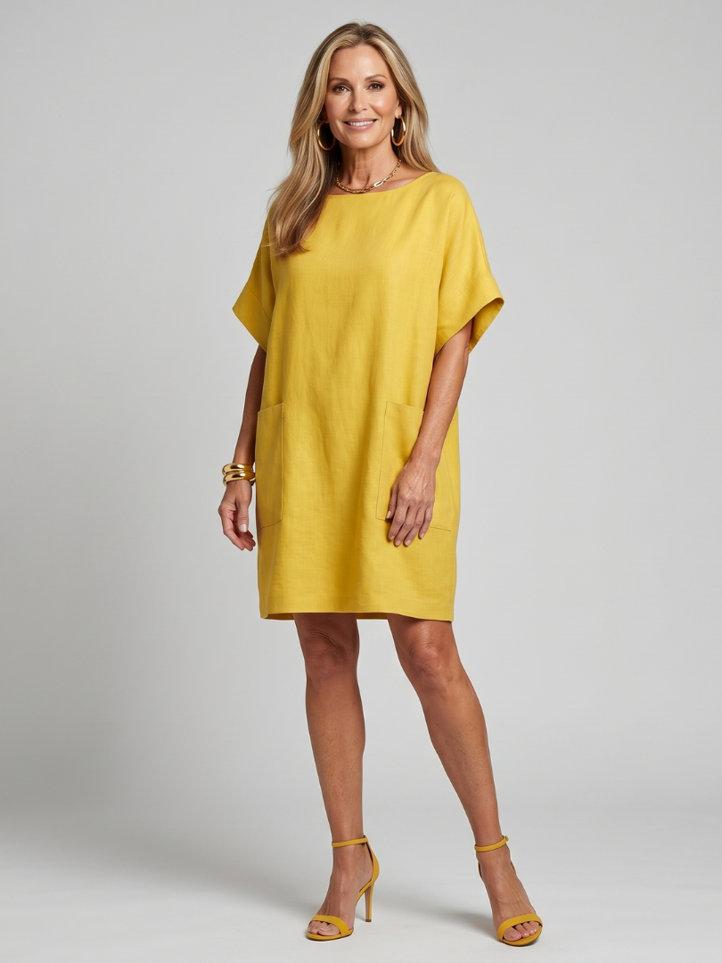 Calliope | Robe à manches courtes avec poches à rabat, longueur genou