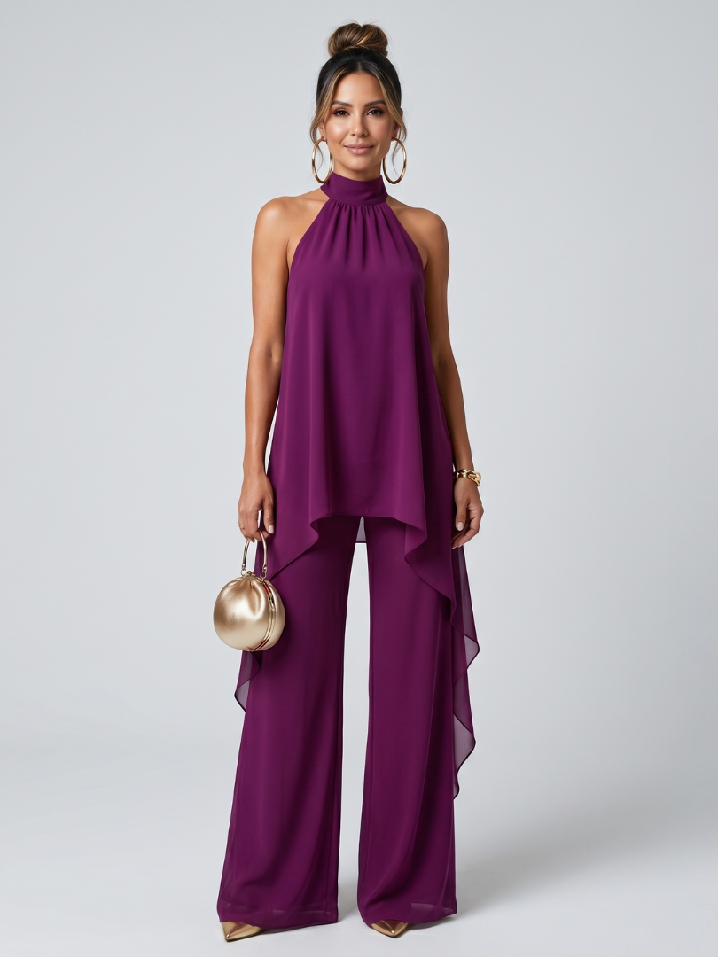 Zareen | Ensemble de haut tunique asymétrique et pantalon à jambes larges