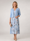 Celeste | Robe midi sans manches avec imprimé floral et veste courte