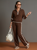 Pluie | Ensemble de Pantalon à Rayures Latérales à Manches Longues avec Col Zippé