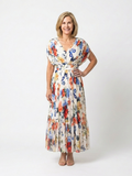 Savannah | Robe Midi Fleurie Plissée à Manches Courtes