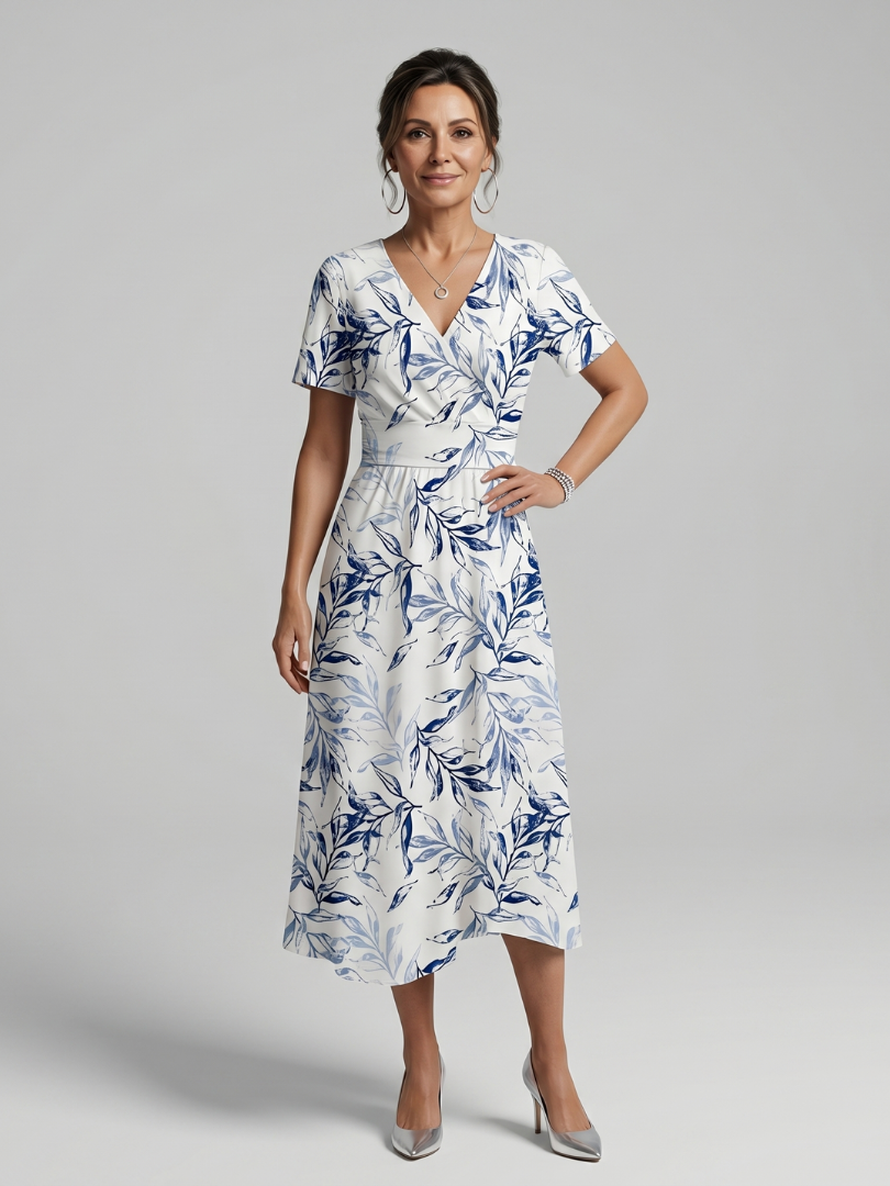 Kael | Robe Midi à Imprimé Botanique Doux en V