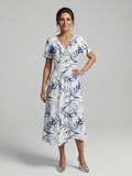 Kael | Robe Midi à Imprimé Botanique Doux en V