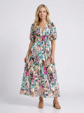 Eulalie | Robe Midi à Manches Courtes et Taille Rassemblée en V
