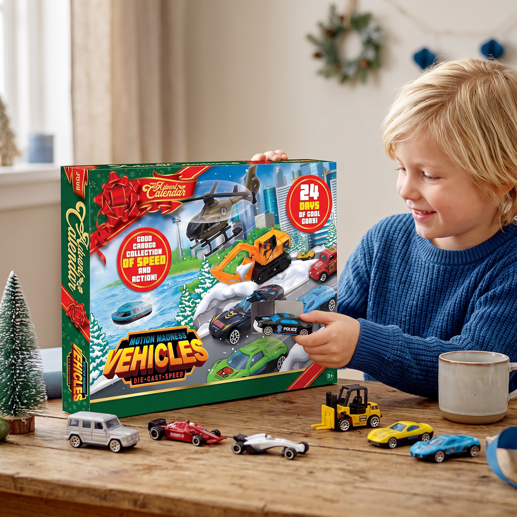 Calendrier de l'Avent Auto Enfants 2026 – 24 Voitures Jouets en Fonte