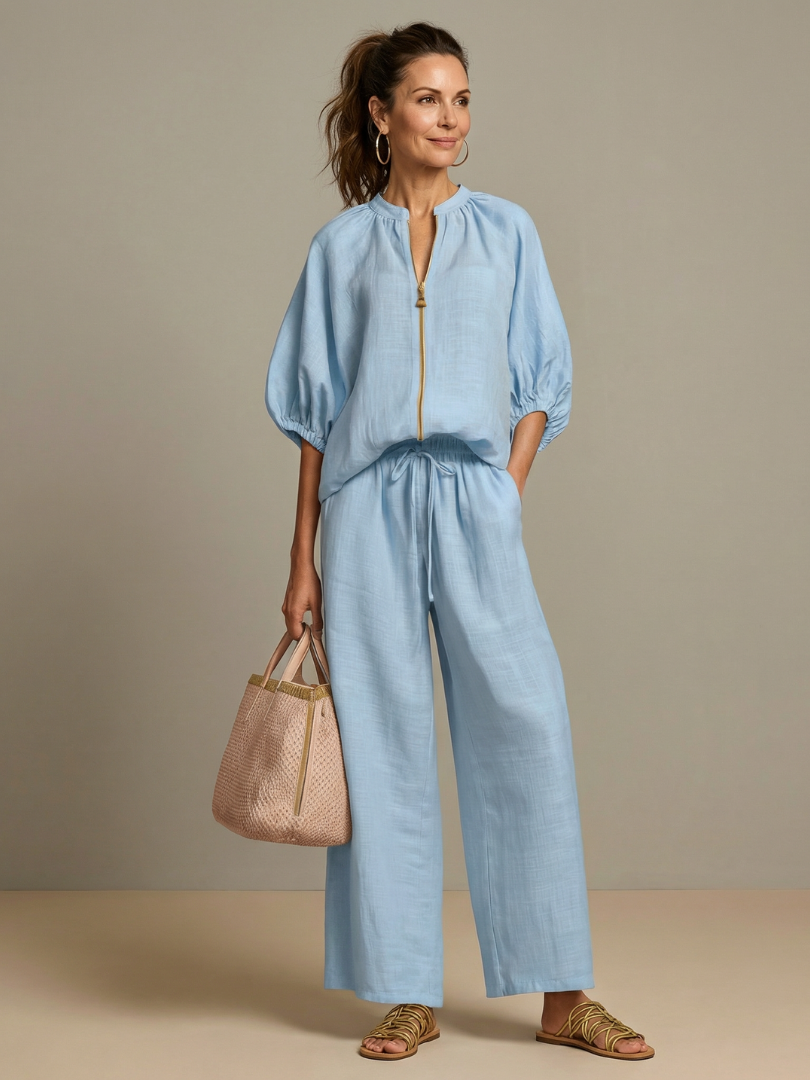 Natalia | Haut Blouson à Zip avec Pantalon Large