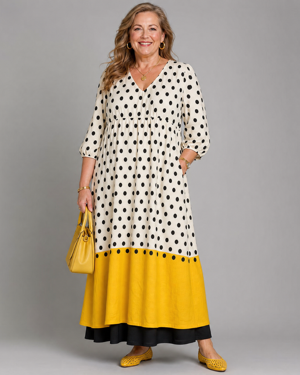 Marimana | Robe Midi Quotidienne à Pois et Blocs de Couleur