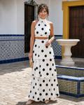 Lysa | Ensemble Haut Halter à Pois et Jupe Maxi À Volants