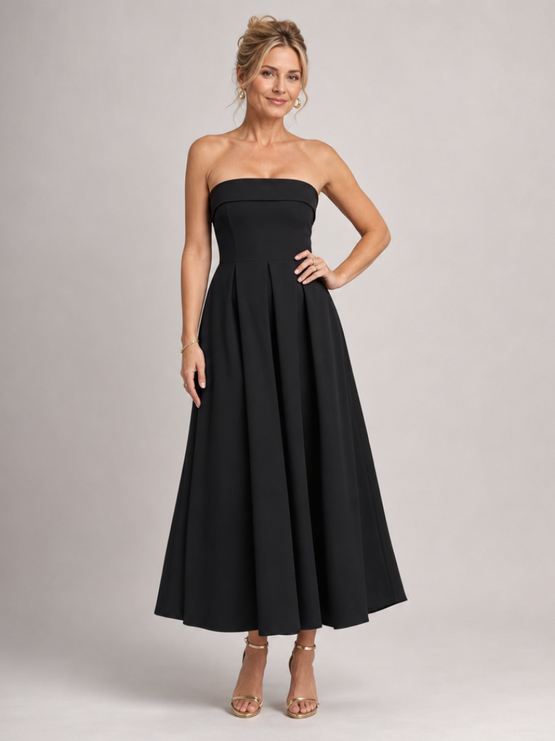 Elove | Robe Midi à Corsage Structuré Sans Bretelles