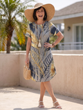 Vana | Robe Midi Imprimée de Plantes à Col Rond