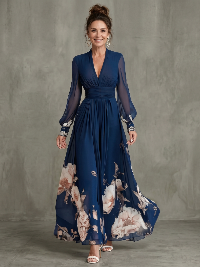 Ziva | Robe Maxi à Manches Plissées Transparentes