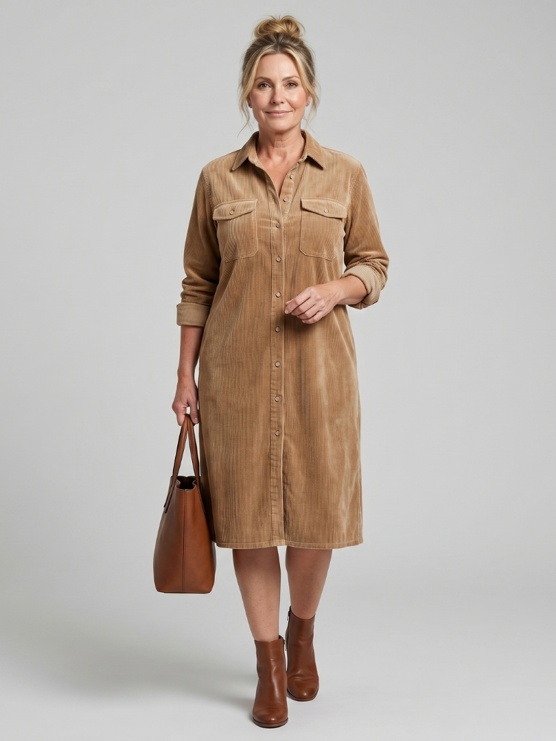 Pema | Robe Midi à Manches Longues avec Poches Patte
