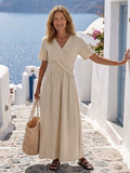 Alvara | Robe Midi Croisée à Manches Courtes en V