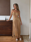 Zampa | Robe Maxi à Détail en Franges et Col Halter