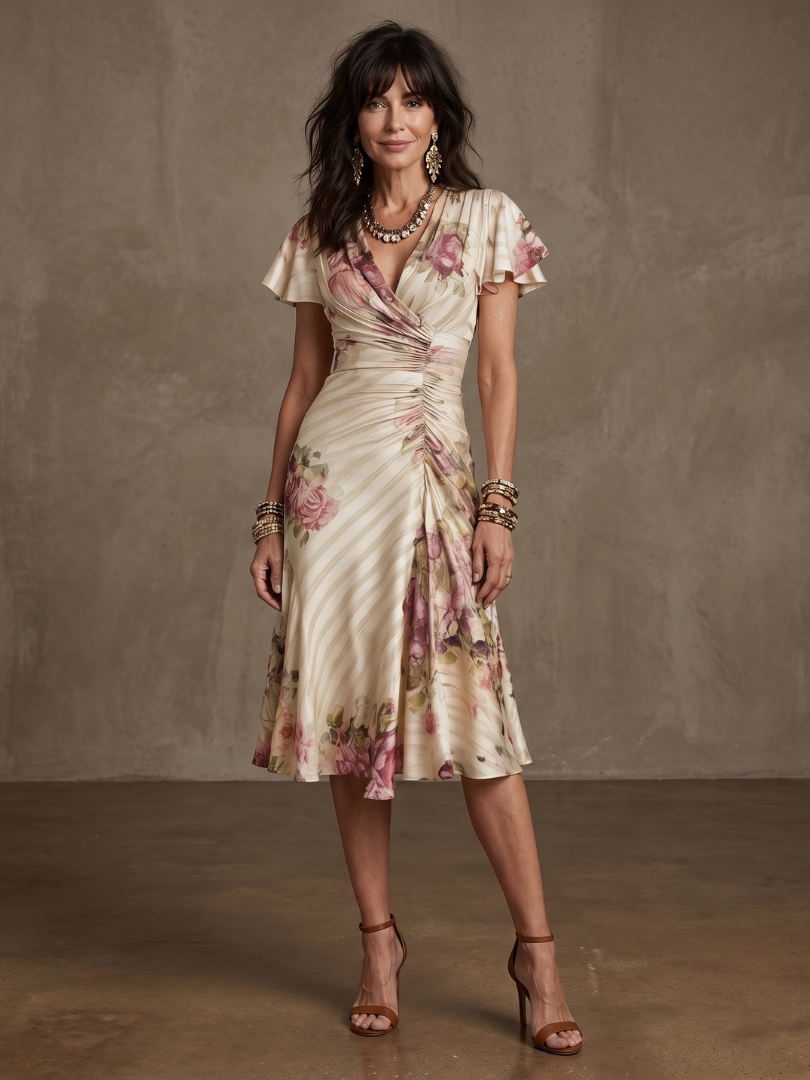Sina | Robe Midi Drapée à Fleurs