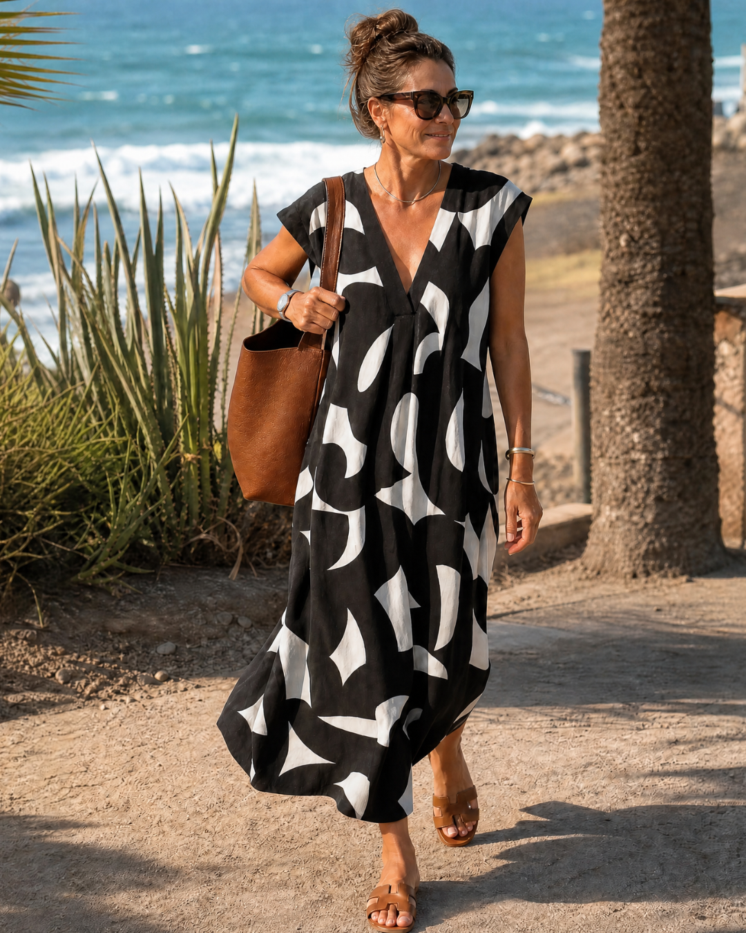 Verain | Robe Midi Fluide Imprimé Abstrait Col V