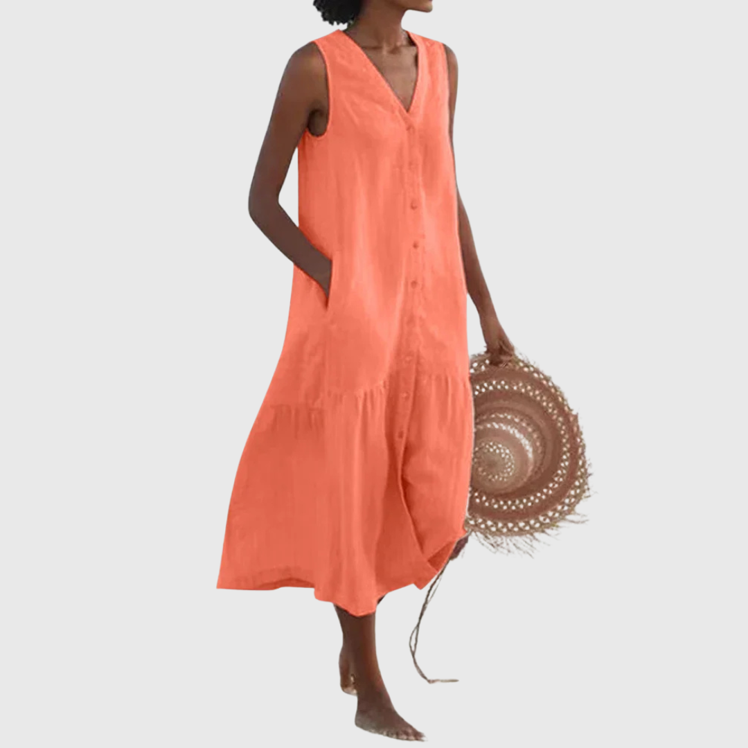 Cavela | Robe d'été sans manches avec patte de boutonnage