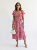 Odette | Robe Midi Smockée à Fleurs à Épaules Dénudées