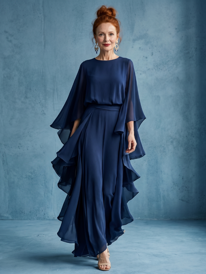 Desta | Robe Midi à Manches Superposées et Taille Drapée