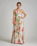 Olene | Robe Maxi Fluide à Une Épaule Aquarelle