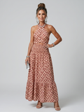 Amira | Robe Midi Découpée à Imprimé Géométrique à Encolure Croisée