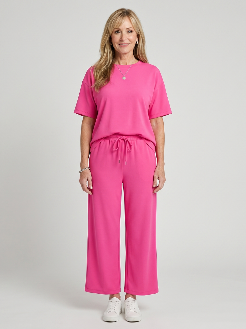 Wihel | Ensemble de pantalons à jambes droites et taille à cordon avec manches courtes
