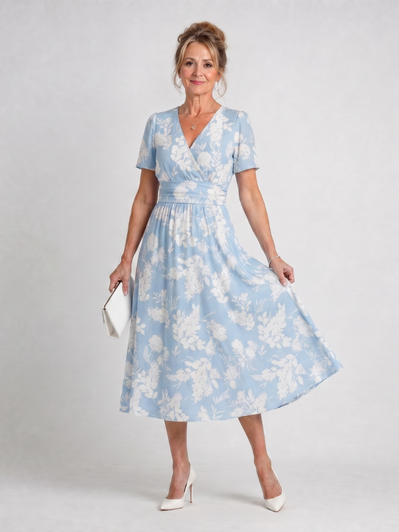Marion | Robe Midi à Manches Courtes en Imprimé Floral