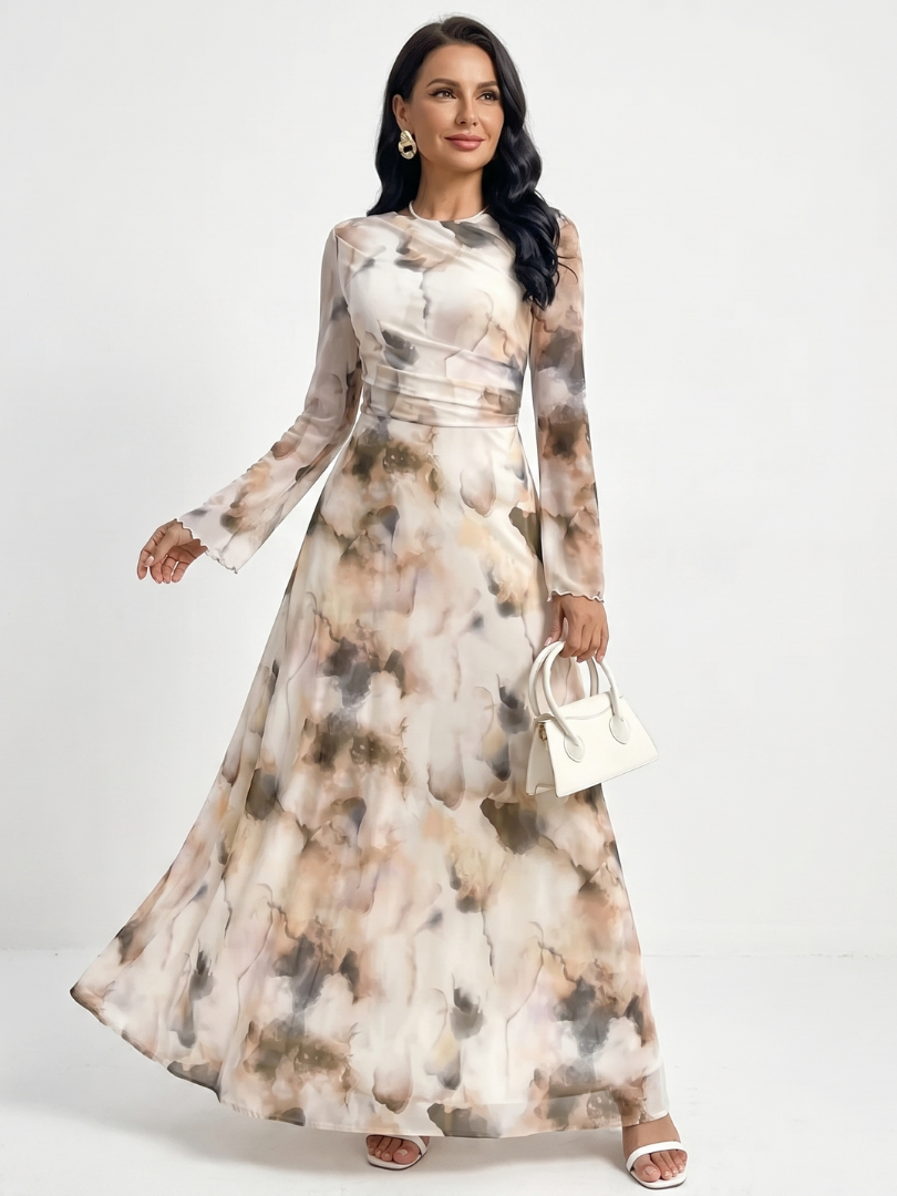 Roxana | Robe maxi à manches longues avec imprimé abstrait