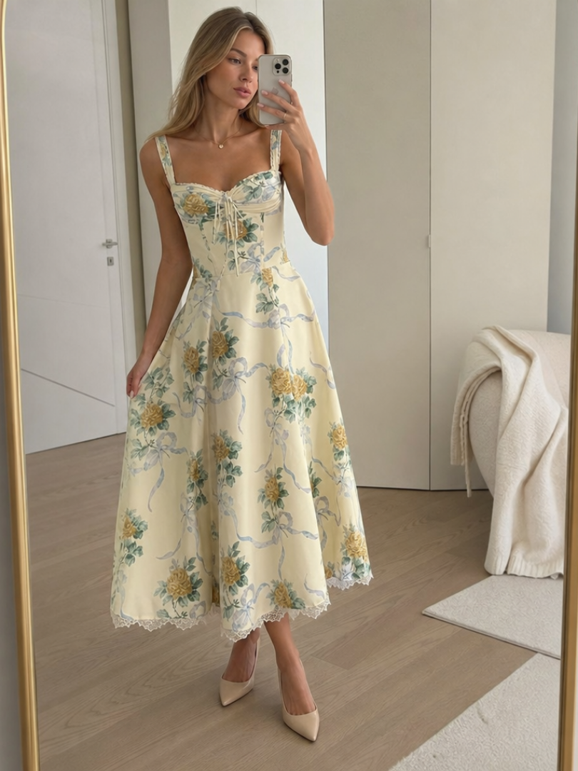 Lynn | Robe Midi à Corset Doux avec Corsage Structuré