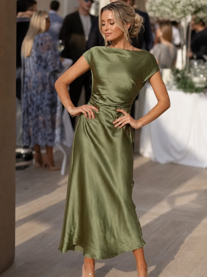 Elure | Robe midi ajustée à manches courtes et décolleté bateau