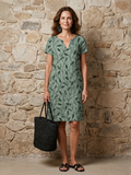Hanie | Robe à Imprimé Feuilles à Encolure en V, Longueur Genou