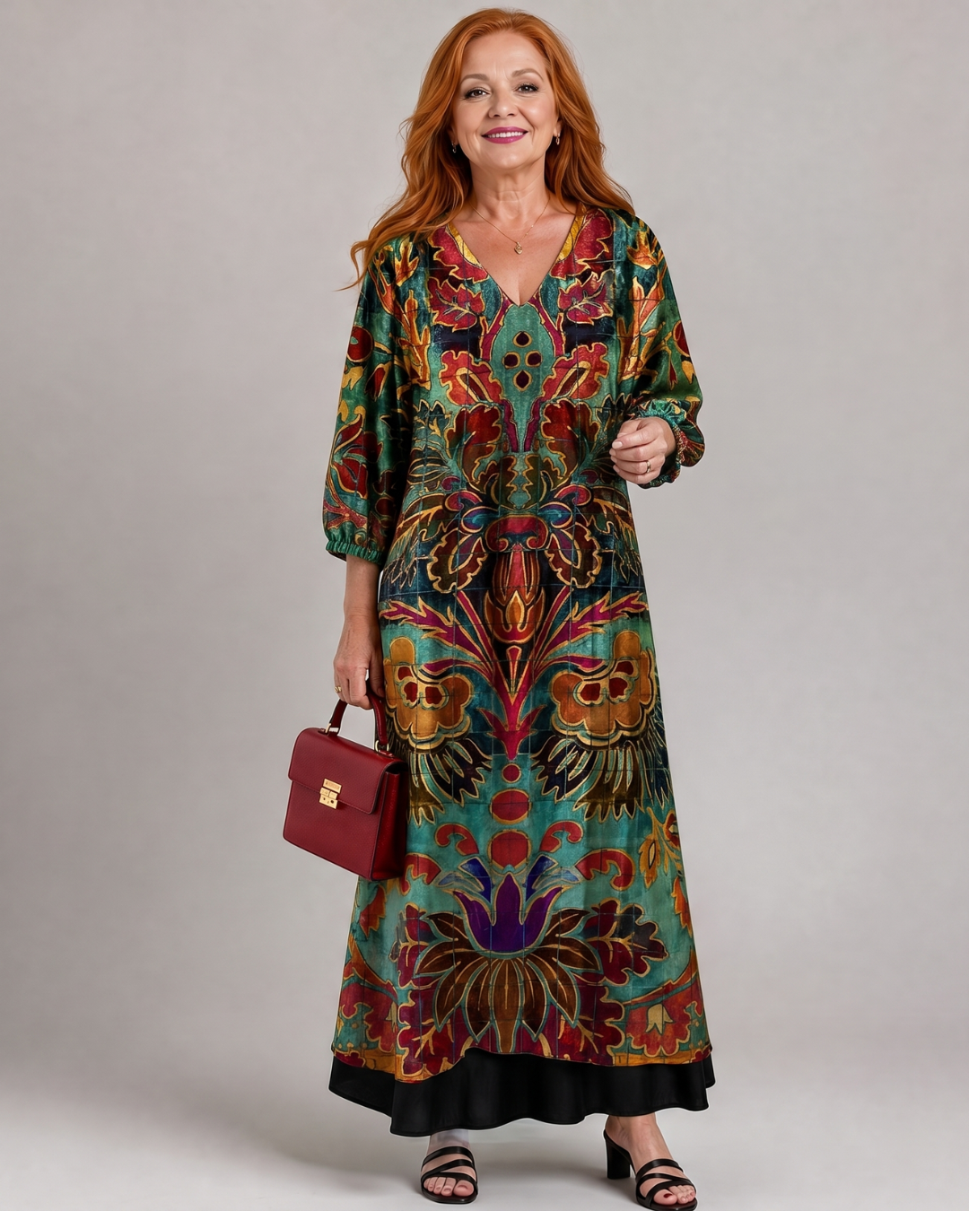 Valmira | Robe Midi Ample à Imprimé Bohème Orné