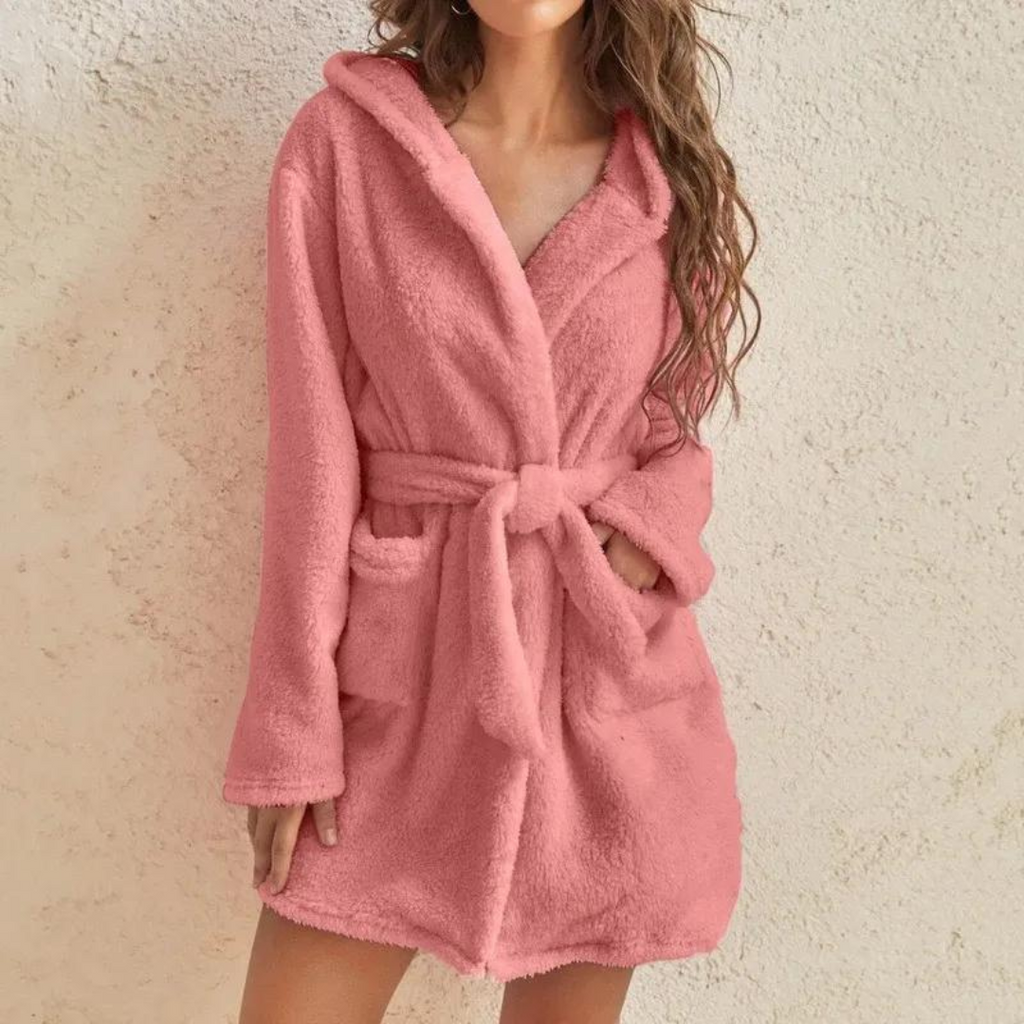 Peignoir à capuche pour femmes, douillet et court