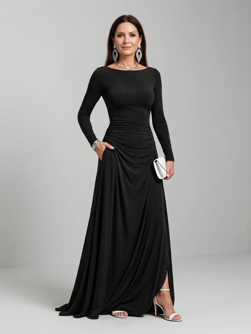 Gyram | Robe Maxi Fluide à Manches Longues et Col Bateau